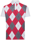 Classic Argyle Mens Golf Polo Shirt - Scarlet Red, Grey & White by ReadyGOLF