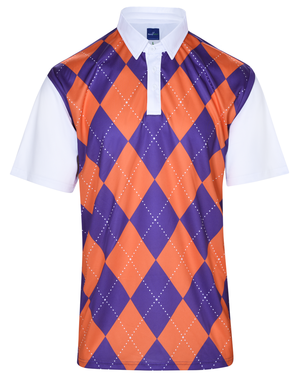 Classic Argyle Mens Golf Polo Shirt - Purple & Orange by ReadyGOLF