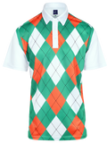 Classic Argyle Mens Golf Polo Shirt - Green, Orange, White by ReadyGOLF